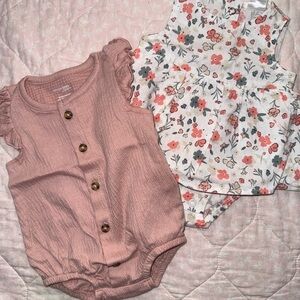 Pink and Floral Baby Romper Set